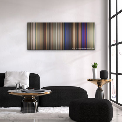 Old Dads color palette canvas above a black sofa with a gold-topped table