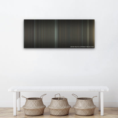 The Whale color palette canvas above a white bench with three woven baskets