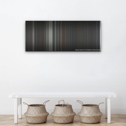 Hellraiser color palette canvas above a white bench with three woven baskets