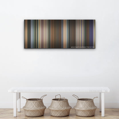 Totally Killer color palette canvas above a white bench with three woven baskets
