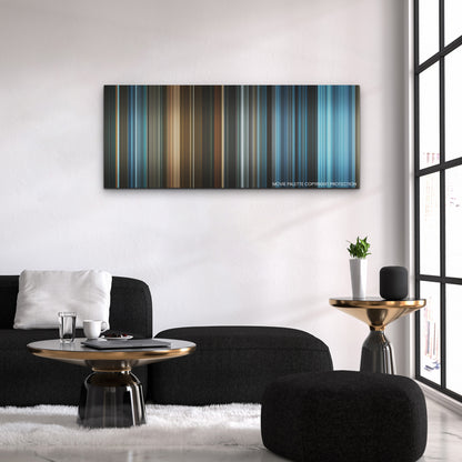 The Mother color palette canvas above a black sofa with a gold-topped table