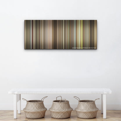 The Burial color palette canvas above a white bench with three woven baskets