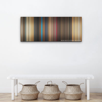 The Fall Guy color palette canvas above a white bench with three woven baskets