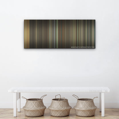 Knock at the Cabin color palette canvas above a white bench with three woven baskets
