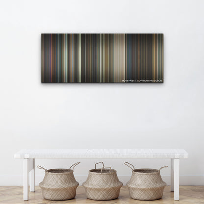 The Gray Man color palette canvas above a white bench with three woven baskets