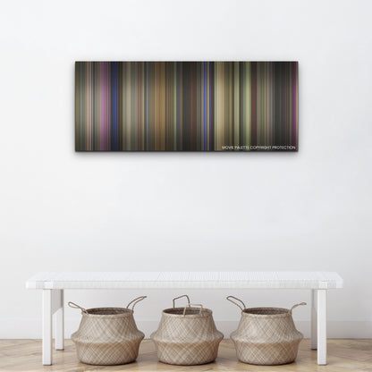 The Idea of You color palette canvas above a white bench with three woven baskets