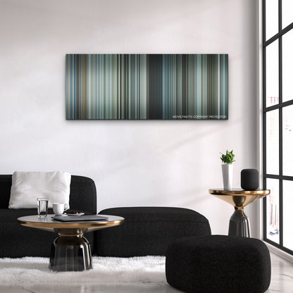 Sisu color palette canvas above a black sofa with a gold-topped table