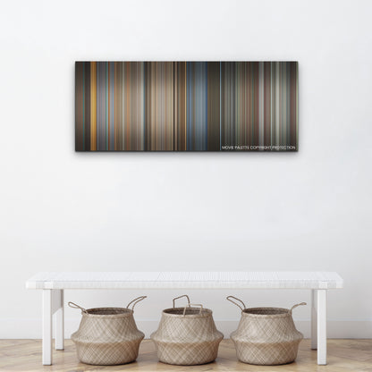Mission: Impossible - Dead Reckoning Part One color palette canvas above a white bench with three woven baskets