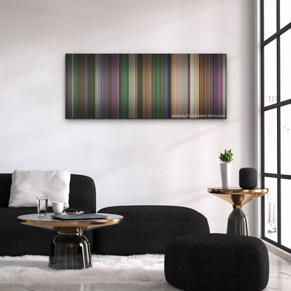 Renfield color palette canvas above a black sofa with a gold-topped table