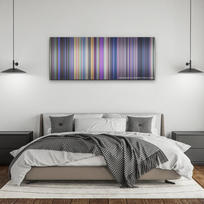 Space Jam: A New Legacy color palette canvas above a bed, between two black pendant lamps