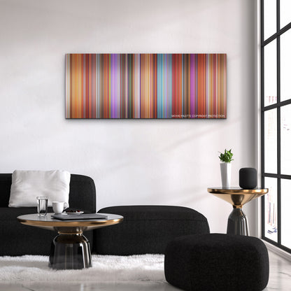 Elemental color palette canvas above a black sofa with a gold-topped table