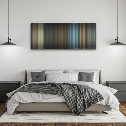 Boy Kills World color palette canvas above a bed, between two black pendant lamps