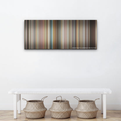 Do Revenge color palette canvas above a white bench with three woven baskets