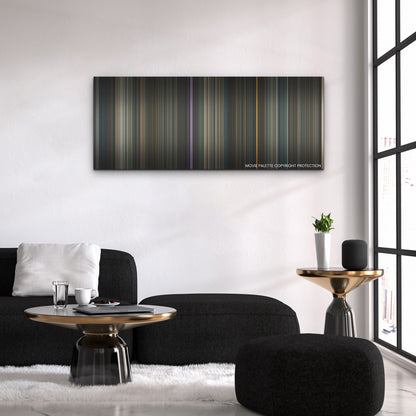 Nobody color palette canvas above a black sofa with a gold-topped table