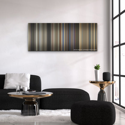 The Family Plan color palette canvas above a black sofa with a gold-topped table