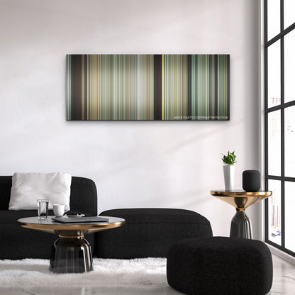 Fall color palette canvas above a black sofa with a gold-topped table