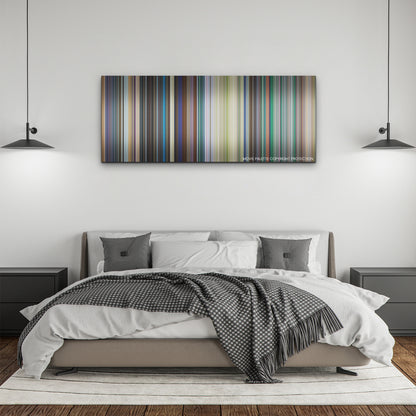 Sonic the Hedgehog 2 color palette canvas above a bed, between two black pendant lamps