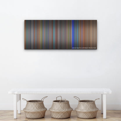 Bullet Train color palette canvas above a white bench with three woven baskets