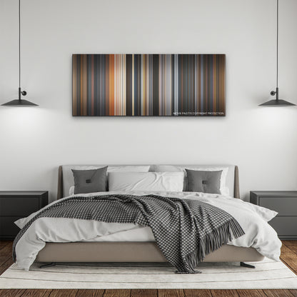 Guardians of the Galaxy Vol. 3 color palette canvas above a bed, between two black pendant lamps