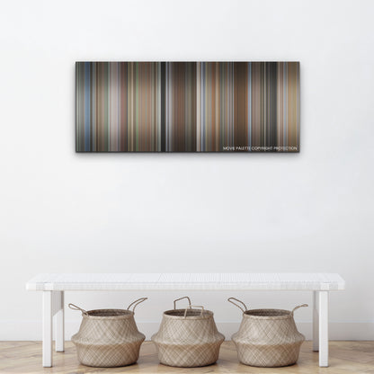 A Family Affair color palette canvas above a white bench with three woven baskets