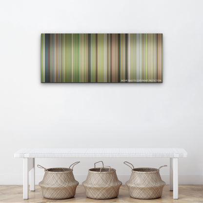 Next Goal Wins color palette canvas above a white bench with three woven baskets
