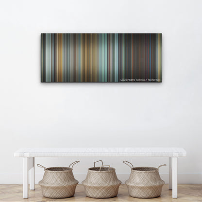 Jurassic World: Dominion color palette canvas above a white bench with three woven baskets