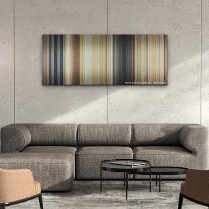 Anyone But You color palette canvas on a concrete wall above a gray sectional sofa