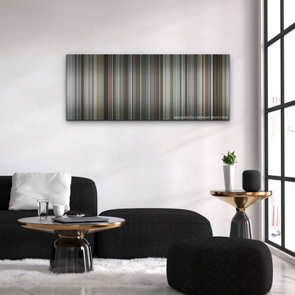 The Unforgivable color palette canvas above a black sofa with a gold-topped table