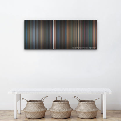 The Matrix Resurrections color palette canvas above a white bench with three woven baskets
