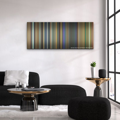 Bad Boys: Ride or Die color palette canvas above a black sofa with a gold-topped table