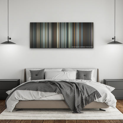 To Catch a Killer color palette canvas above a bed, between two black pendant lamps