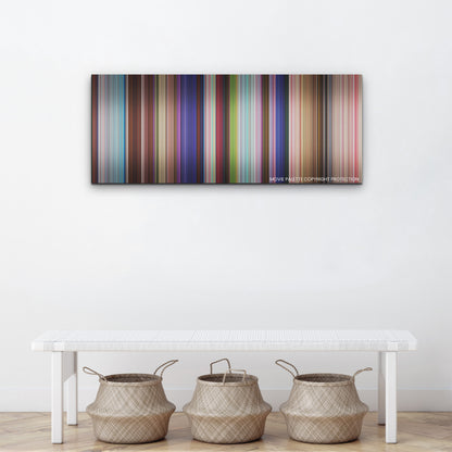 The Sea Beast color palette canvas above a white bench with three woven baskets