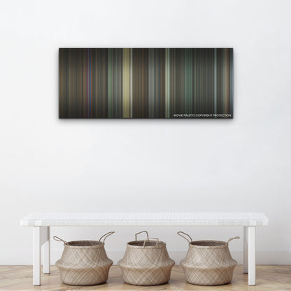 Scream VI color palette canvas above a white bench with three woven baskets