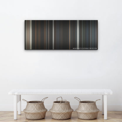 The Last Voyage of the Demeter color palette canvas above a white bench with three woven baskets