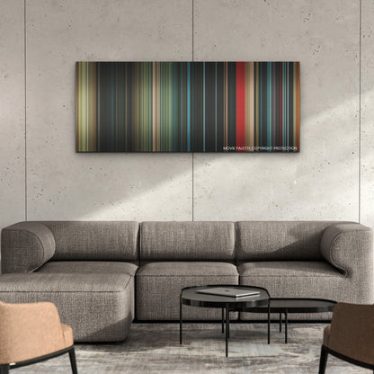 No One Will Save You color palette canvas on a concrete wall above a gray sectional sofa