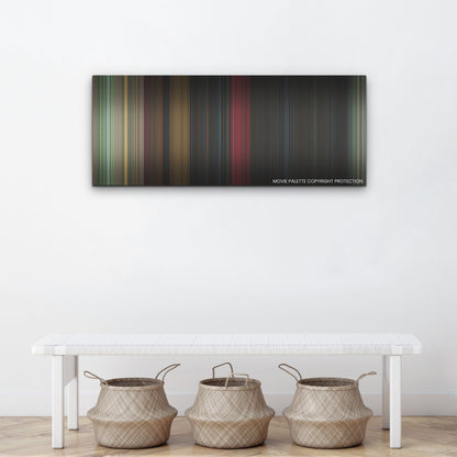 Bodies Bodies Bodies color palette canvas above a white bench with three woven baskets