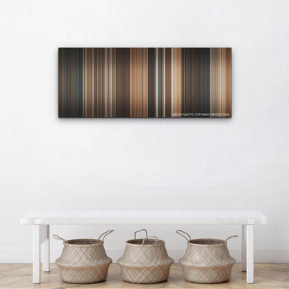 Indiana Jones and the Dial of Destiny color palette canvas above a white bench with three woven baskets