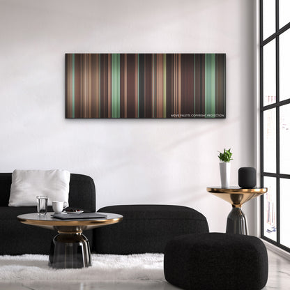 Boiling Point color palette canvas above a black sofa with a gold-topped table