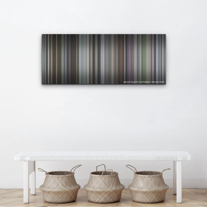 The Worst Person in the World color palette canvas above a white bench with three woven baskets