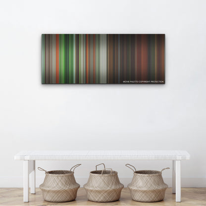 Men color palette canvas above a white bench with three woven baskets