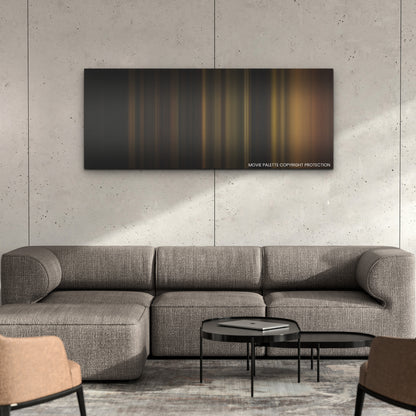 When Evil Lurks color palette canvas on a concrete wall above a gray sectional sofa