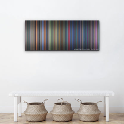 Lightyear color palette canvas above a white bench with three woven baskets
