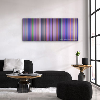 Inside Out 2 color palette canvas above a black sofa with a gold-topped table