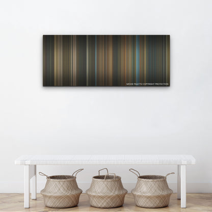 Nightmare Alley color palette canvas above a white bench with three woven baskets