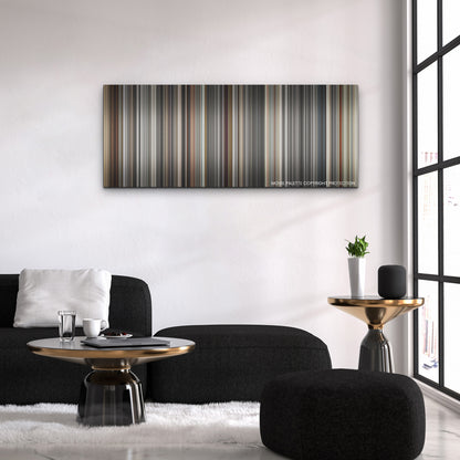 Blonde color palette canvas above a black sofa with a gold-topped table