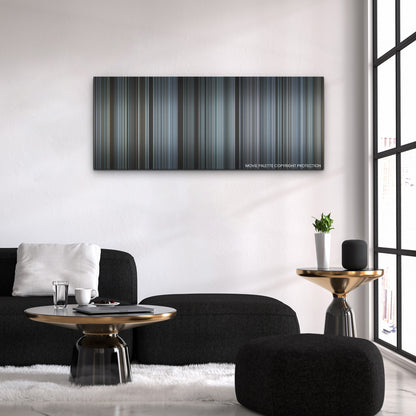 The Ice Road color palette canvas above a black sofa with a gold-topped table