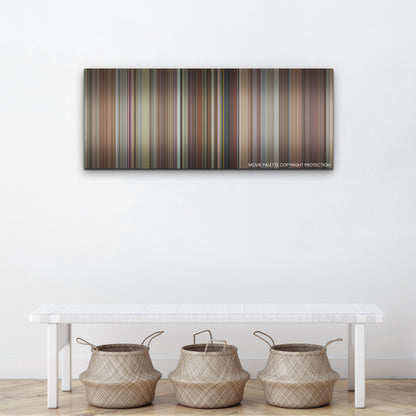 Hit Man color palette canvas above a white bench with three woven baskets