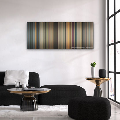 Beverly Hills Cop: Axel F color palette canvas above a black sofa with a gold-topped table
