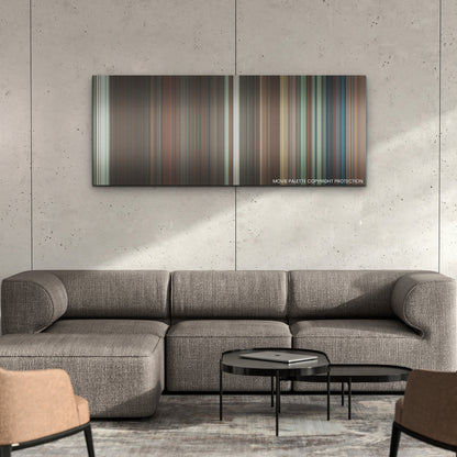 Nefarious color palette canvas on a concrete wall above a gray sectional sofa