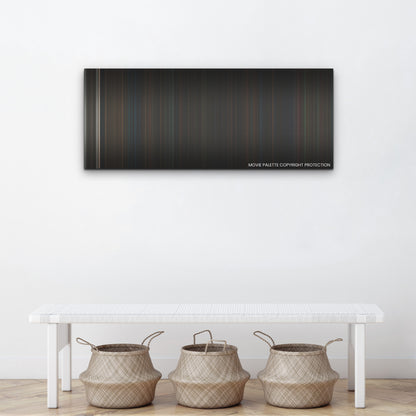 Evil Dead Rise color palette canvas above a white bench with three woven baskets